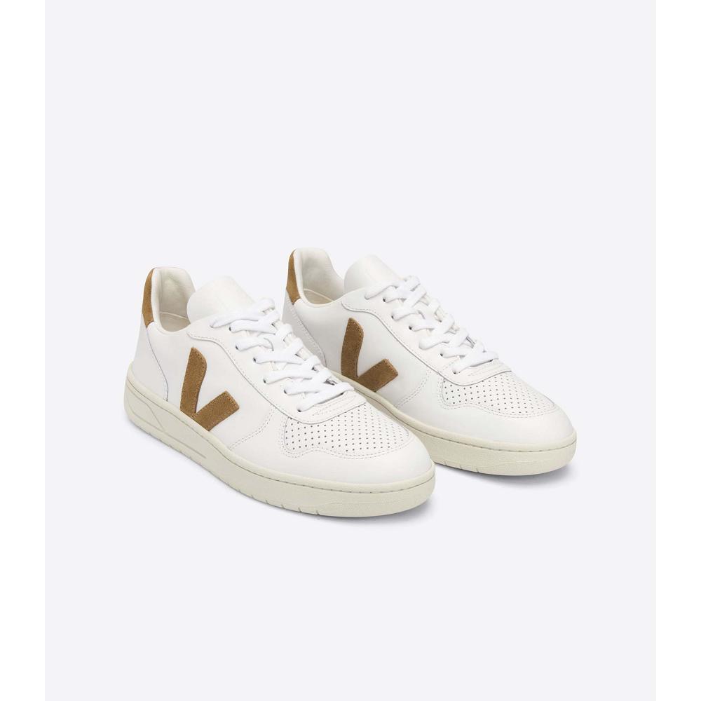 Veja V-10 LEATHER Sneakers Dames White/Brown | NL 640VRW